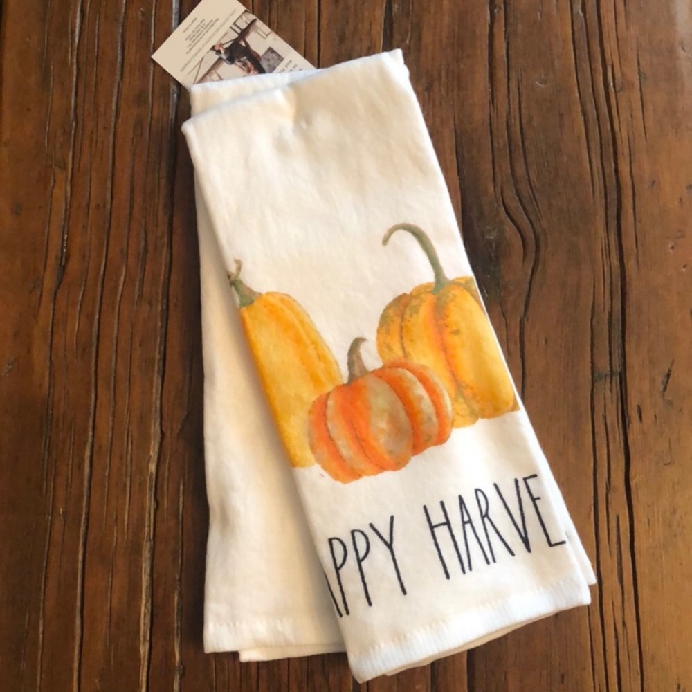 Rae Dunn Towels Happy Harvest Pumpkins 2 Piece Set